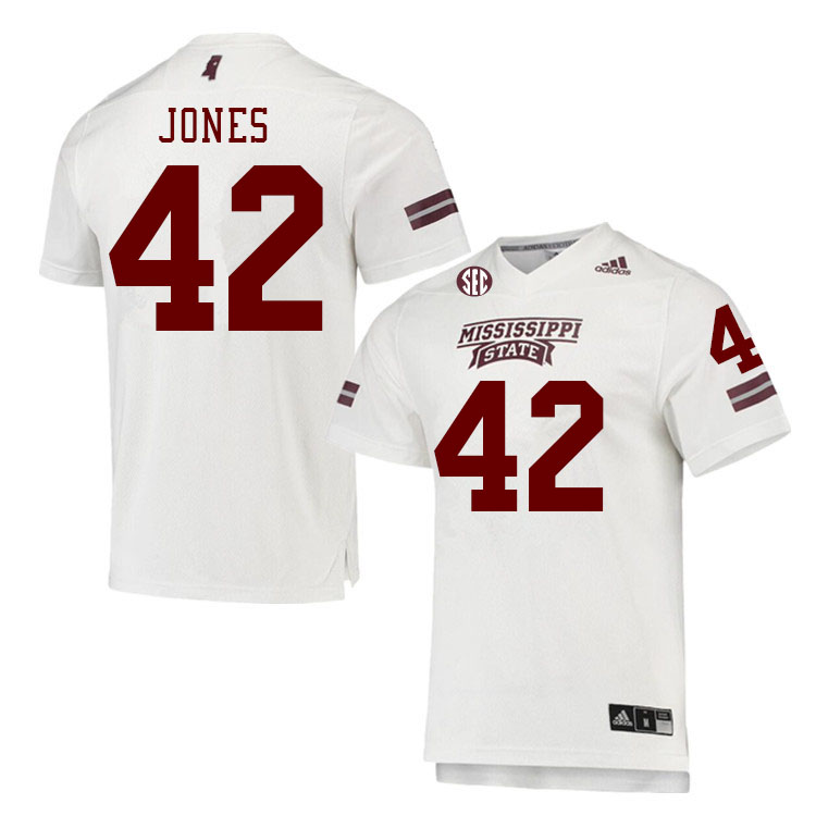 Men #42 Ty Jones Mississippi State Bulldogs College Football Jerseys Stitched Sale-White - Click Image to Close